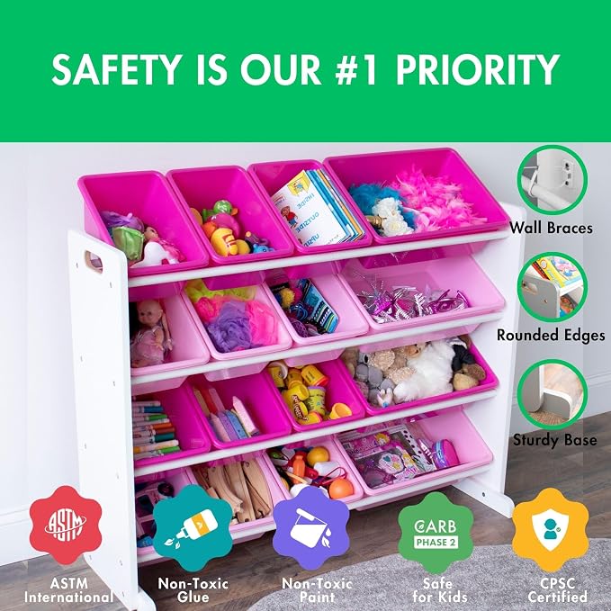 Humble Crew Supersized Toy Storage Organizer with 16 Removable Bins, White/Pink – Large Toy Storage for Toddlers Ideal for Kids' Rooms, Playrooms, and Nurseries - Modern Toy Bins for Kids - Image 4
