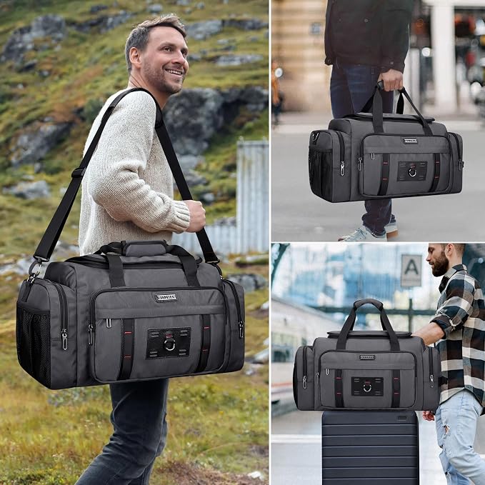WITZMAN Duffle Bag for Men Large 49L Convertible Nylon Travel Sports Bag | With Shoe Compartment and Dry-wet Pocket, Fits 16" Laptop, Carry On, For Gym, Weekender, Overnight Trips, B719 Silvery Grey - Image 2