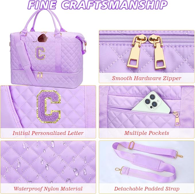 Girl Gift-Women Birthday Gifts-Travel Bags for Women(Purple,C) | Teen Girl Gifts-Overnight Bags with Toiletry Bag-Weekender Bags with Shoe Compartment for Travel - Image 8