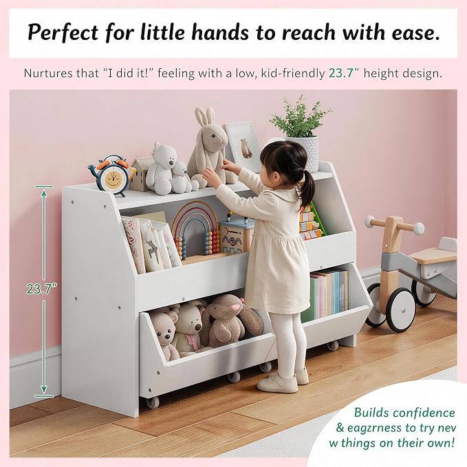 Kids Toy Storage Organizer, Kids Toy Organizer, Playroom Organization White | 2 Movable Drawers Encourage Good Organization Habits, Organizador de Juguetes, Toddler Toy Storage, Nursery Toy Storage - Image 2