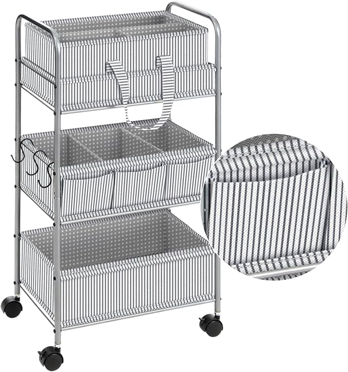 WILLBOND 2 in 1 Baby Diaper Caddy Organizer Cart, 3 Tier Large Stripe Bedside Rolling Cart Metal for Baby Essential with Divider for Newborn Registry Must Have Nursery Bedroom Mother Gift(Gray) by Willbond+Technology+Limited