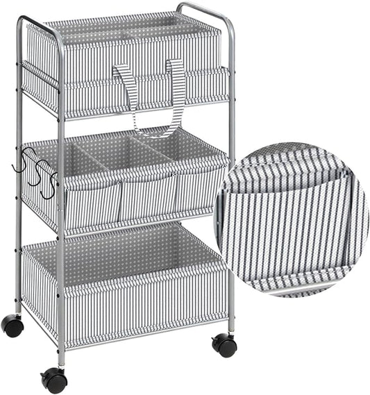 WILLBOND 2 in 1 Baby Diaper Caddy Organizer Cart, 3 Tier Large Stripe Bedside Rolling Cart Metal for Baby Essential with Divider for Newborn Registry Must Have Nursery Bedroom Mother Gift(Gray) by Willbond+Technology+Limited