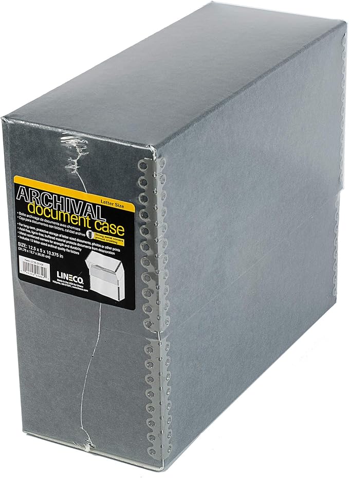 Lineco Archival Document Storage Box, 12.5" x 10.5" x 5", Gray | Acid-Free, 12 Letter Sized File Folders Included, Organizer for Prints, Photos, Papers - Image 3