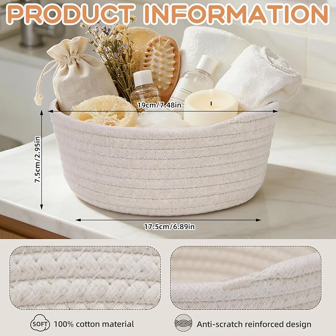 12 Pack Small Woven Storage Baskets with Gift Bag and Ribbon for Organizing Woven Natural Cotton Rope Bins Round Boho Empty Decorative Gift Chest Basket Box for Bathroom, Closet, Shelf Organizer (12) - Image 2