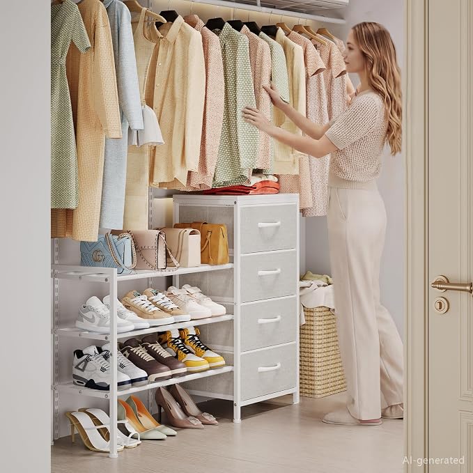 Cidaziya Expandable Closet Organizers and Storage, 4 Drawer Dresser, White Fabric Storage Dresser, Clothes Shelves for Kids, Purse Organizer Small Shoe Rack for Closet Bedroom - Image 5