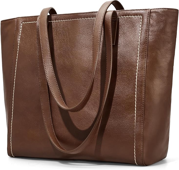 befen Vintage Genuine Leather Work Tote Bag for Women, Tote Bag with Zipper | Large Tote Bag with Zipper Leather Purse and Handbags with Compartment, Vintage Genuine Leather Work Tote Bag for Women by befen-