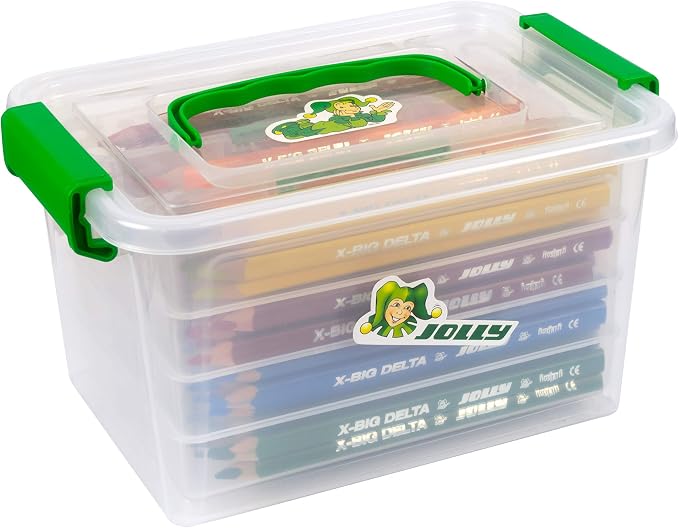 JOLLY X-Big-Delta Nursery Case, Triangular Colouring Pencils, 96 Colouring Pencils in 12 Colours, in Practical Helkelbox with Lid, Removable Pen Compartments, Shatterproof and Childproof Colouring - Image 3