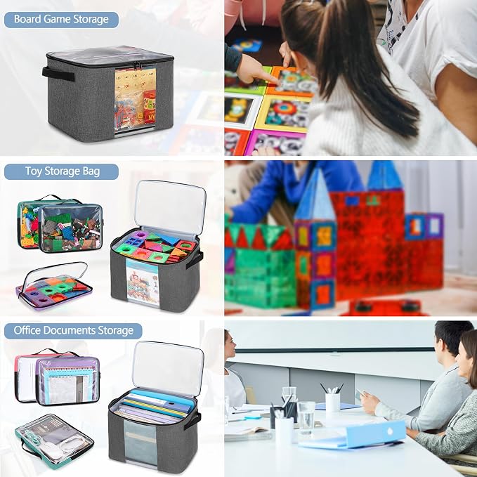 Rexmica Board Game Storage Organizer Bag with 6pcs Zipper Bags | Large Capacity, Colored Board Game Pouch Bag with Clear Cover for Office Supplies/Puzzles/Toy/Building Block/Crafts/Math Game - Image 7