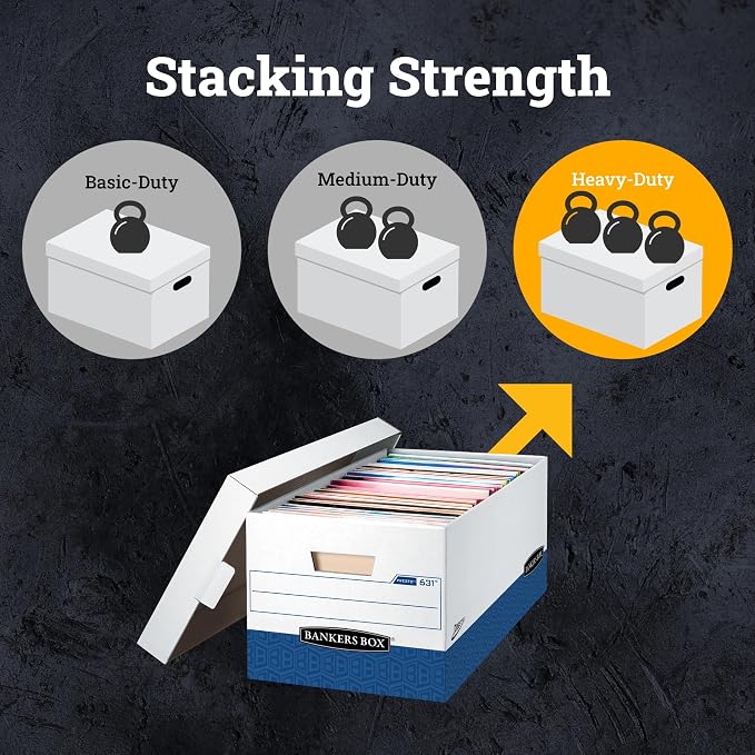 Bankers Box 12 Pack Presto Heavy-Duty File Storage Boxes, Instant Assembly, Lift-Off Lid, Letter, White/Black - Image 5
