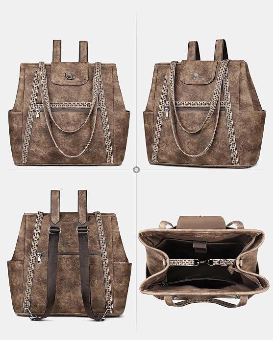 Large Laptop Tote Bag for Women Designer Leather Laptop Bag, 15.6in | Fashion Travel Backpack Purse Shoulder Handbag Fits 15.6 Laptop, Daily, Work, Business Trip, Weekend Travel, Teacher - Image 8