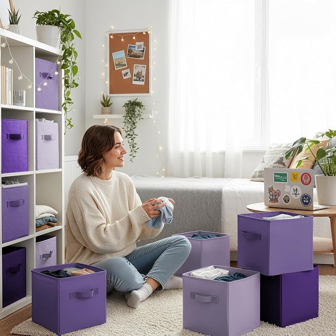 Cupic Cupid 6-Pack 11x11 Cube Storage Bins, Cube Bins, Purple Gradient | Foldable, Reinforced Front Handle, Holds Toys, Books, Accessories and More, Fits Closet, Shelves, Playroom, Cubby - Image 5