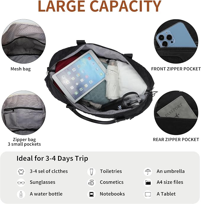 Oeihuivt Weekender Bags for Women - 21 Inch Large Travel Duffel Bag 3-Piece Set with Shoe Compartment, Heavy-Duty Canvas & Leather Carry On Overnight Tote (Airplane Approved) - Image 7