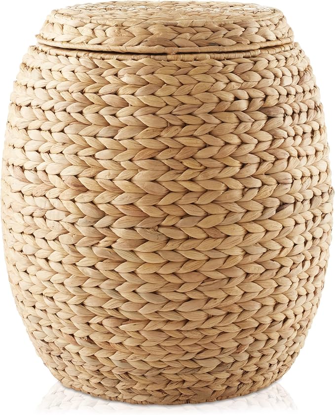 Casafield Round Storage Basket with Lid - Natural, Handwoven Water Hyacinth Organizer for Laundry, Blankets, Plants, Bedroom, Living Room, Home Office - Image 3
