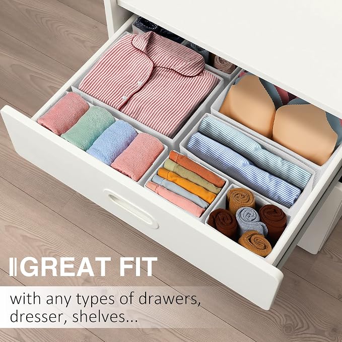 11 Pack Underwear Drawer Organizers, Foldable Fabric Closet Cabinet Organization and Tear-Resistant Storage Boxes for Sock, Toys, Underwear, Bra, Clothes, Ties - Image 6