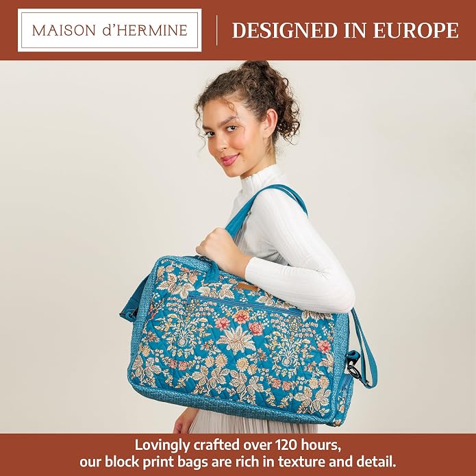 Maison d' Hermine Weekender Bags for Women Cotton Quilted Duffel Overnight Luggage Weekend Bag for Men Gym Gifts Travel | Overnight Luggage Weekend Bag for Men Gym Sports Gifts Duffle bag Business Travellers Trip Spring Summer - Image 3