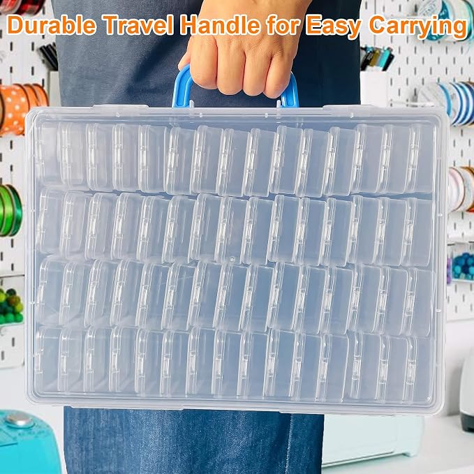 Bead Organizer Box with Handle, 61Pcs Small Bead Storage Boxes with Hinged Lid and Portable Craft Case, Mini Clear Plastic Container for Jewelry Making Supplies Bracelet Screws Seeds Nails Small Parts - Image 9