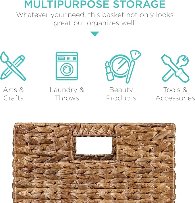 Best Choice Products 13x13in Pack of 5 Cube Storage Baskets, Water Hyacinth Multipurpose Collapsible Organizers, Handwoven Laundry Totes for Laundry, Living Room, Kids Room & Nursery - Chestnut - Image 5
