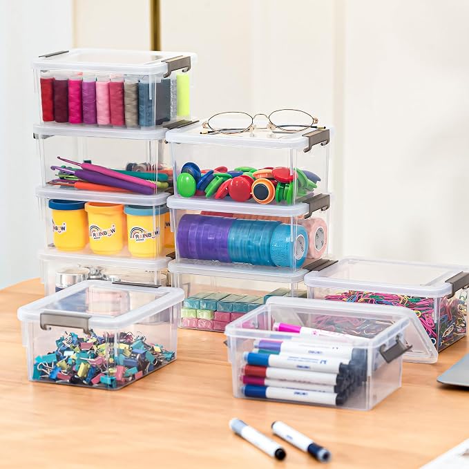 8Packs 1.3Qt Small Storage Bins with Lids,Stackable Clear | Containers with Lids for Crafts, Beads, Stationery, Toys and Accessories. Stackable to Save Space to office,home - Image 8