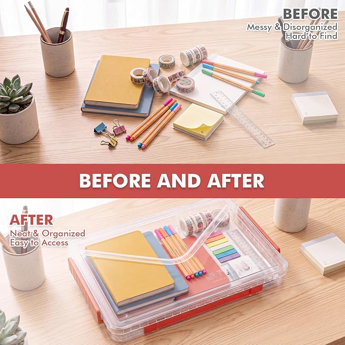 5 Pcs Clear File Storage Box Portable Paper Case with Lid Handle,Red - Image 7