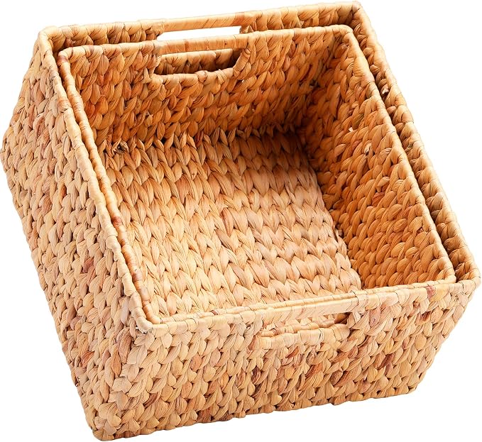 HOONEX Water Hyacinth Storage Baskets for Organizing, Decorative Wicker Baskets with Carrying Handles, Set of 2, Natural by HOONEX