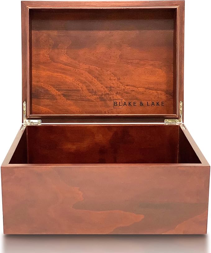 Blake & Lake Large Box with Hinged Lid - Wood Storage Box with Lid - Wooden Keepsake Decorative boxes with lids (Dark Oak) by BLAKELAKE