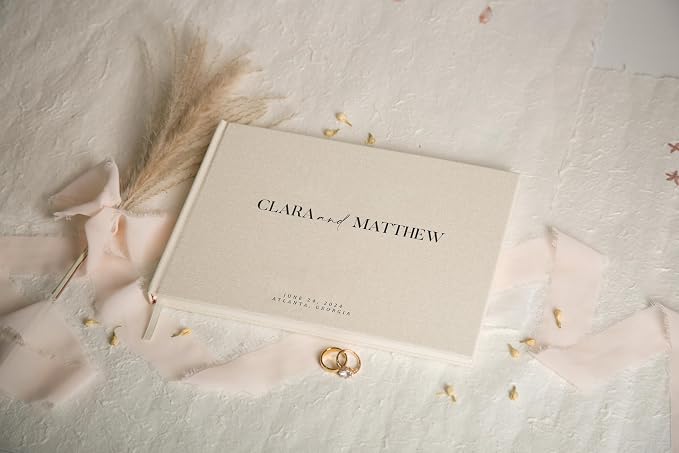 Personalized Guest Book - 11.5" x 8.5" Premium Custom Guest Signing Book with Bookmark and Blank Pages for Wedding Reception Table Decoration Engagement Birthday Party Event, Cream - Image 5