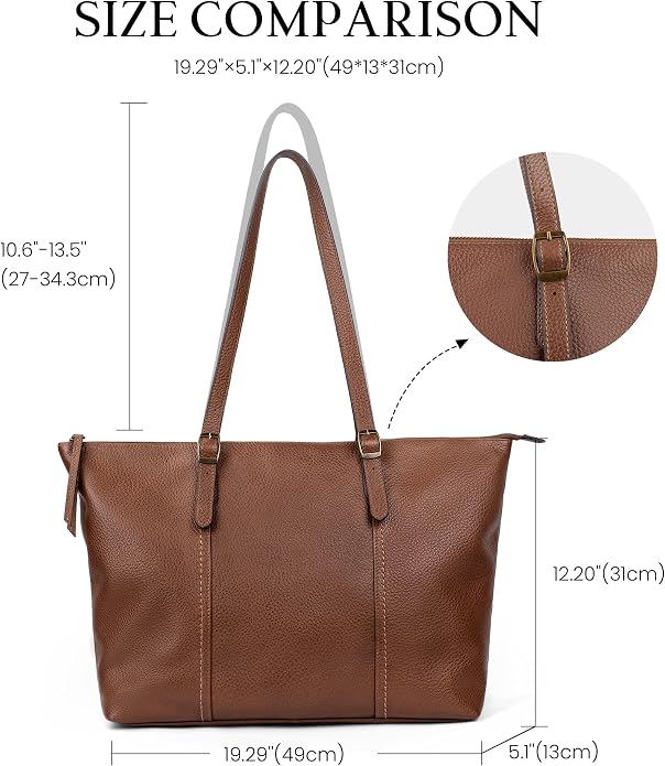 befen Vintage Genuine Leather Work Tote Bag for Women, Tote Bag with Zipper | Large Tote Bag with Zipper Leather Purse and Handbags with Compartment, Vintage Genuine Leather Work Tote Bag for Women - Image 7