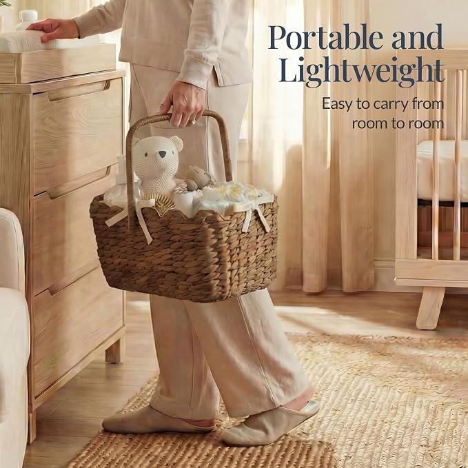 Best Choice Products Baby Diaper Caddy Organizer, Large Portable Handmade Nursery Basket w/Removable Divider & Handles, Handwoven Changing Table Storage Bin for Nursery Organization - Chestnut - Image 7