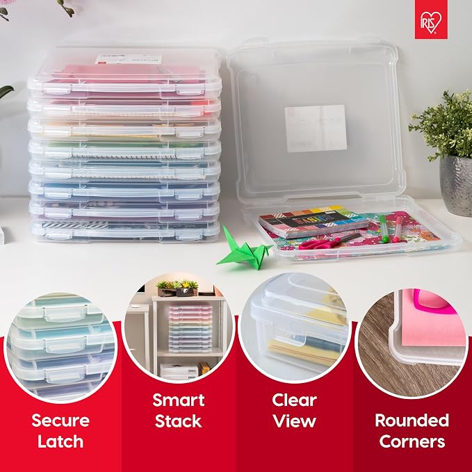 IRIS USA Board Game Storage Craft Organizer Box with Snap-Tight Latch Lid, 8-Pack Portable Plastic Case Bin for Puzzles, Magazines, Hobbies, Art Supplies, Fits 8.5" x 11" & A4 Papers, Slim, Clear - Image 3