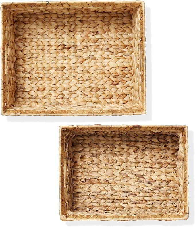 Casafield Set of 2 Water Hyacinth Storage Baskets with Handles - 1-Jumbo, 1-Large Woven Organizers for Bathroom, Laundry, Pantry, Office, Shelves - Image 4