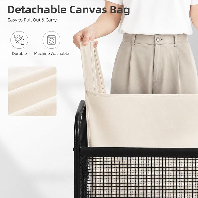 STORAGE MANIAC Rolling Laundry Hamper with Wheels 1-Section Laundry Sorter Rolling Laundrys Basket on Wheels with Removable Bag Clothes Hamper Laundrys Organizer Cart Bathroom Bedroom 90L Beige - Image 4