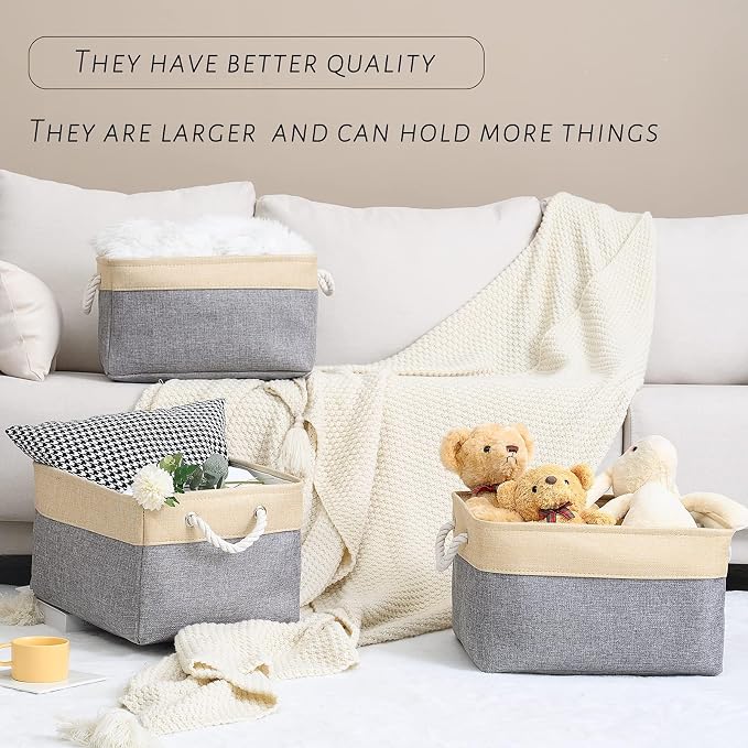 Organization and Storage Basket for Organizing - Large 4 Pack 16x12x8 inch Collapsible Baskets for Shelves Fabric Storage Cube, Storage Bins for Laundry Cloth Books Gift (Gold & Grey) - Image 4