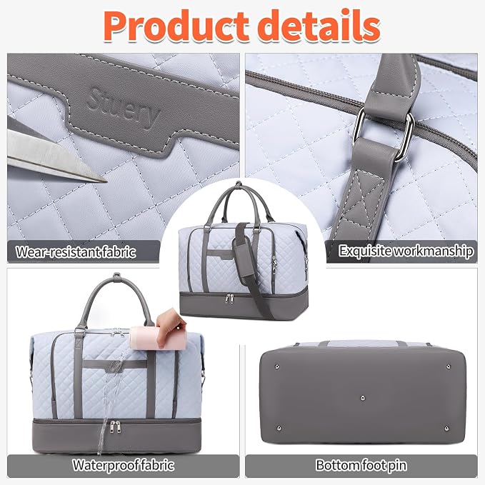 Weekender Bag, Large Travel Duffel Bag for Women, Carry on Overnight Bag with Shoe Compartment and Toiletry Bags - Image 7