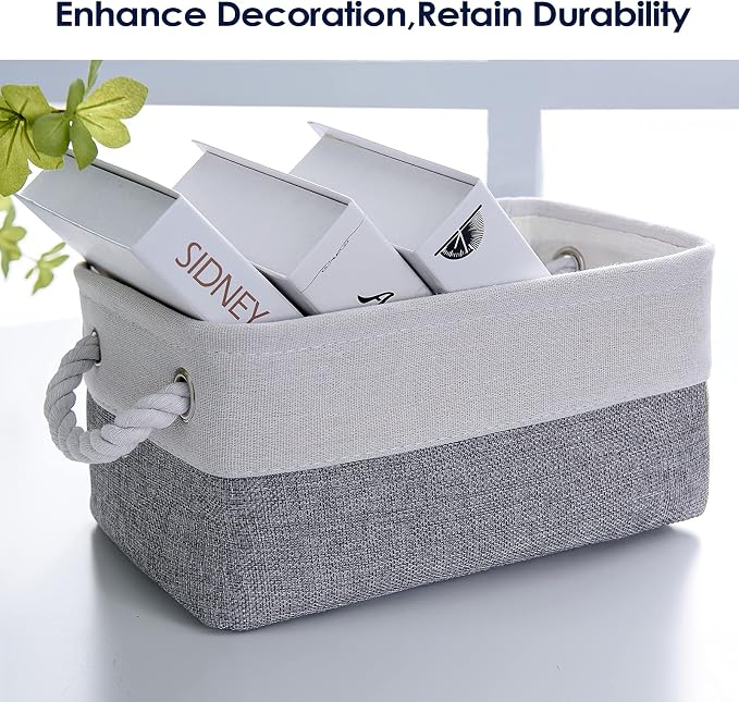 Small Storage Baskets for Organizing,Storage Baskets for Shelves,Small Fabric Storage Bins W/Handles For Closet Nursery Toy Decorative Foldable (White&Grey, 11.8L*7.9W*5.2H-6 Pack) - Image 2
