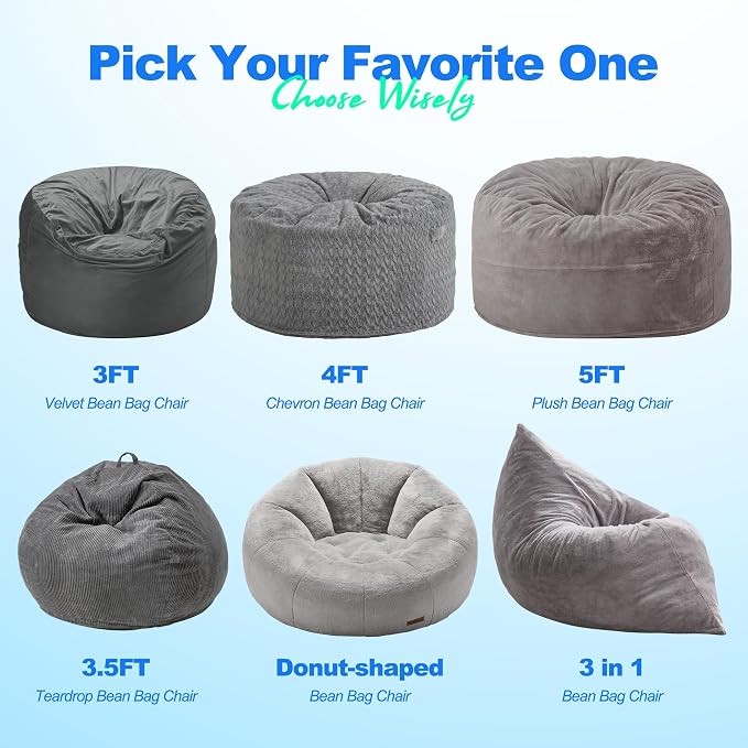 Hobestluk Adult Bean Bag Chair 3 in 1 Convertible Large Bean Bag Sofa | Plush Grey,Machine Washable,Removable Cover,Easy Convert And Install,Floor Bed,For Livingroom Bedroom - Image 8
