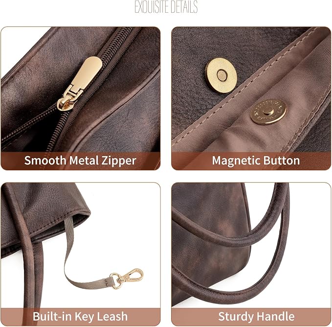 GAEKEAO Tote Bag for Women Vegan Leather Zipper Shoulder Bags Travel Purses | Large Capacity Purse Handbags, Inner Pocket with Key Clip, Fits 14" Laptop, for Casual Work Dating Commute Daily Weekender - Image 5