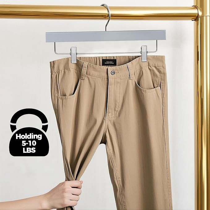 Quality Hangers Wooden Pants Hangers - 100-Pack Swivel Hook Cloth Hanger Set - Lotus Wood Skirt, Pant, Shorts and Slack Hangers with Adjustable Clip – Grey Clothing Hanger Set (Gray, 100) - Image 5