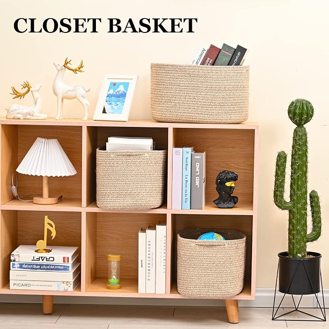 Cotton Rope Storage Baskets for Organizing 3Pack 15"x10"x9" Woven Baskets for Storage,Shelf Baskets Storage Bins Towel Baskets for Bathroom,Toys Baskets Nursery Basket Laundry Baskets(Brown) - Image 4