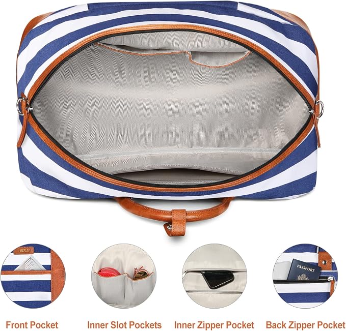 Weekender Bag for Women, Large Overnight Bag Canvas Travel Duffel Bag Carry On Tote with Shoe Compartment 21" 3Pcs Set - Image 5