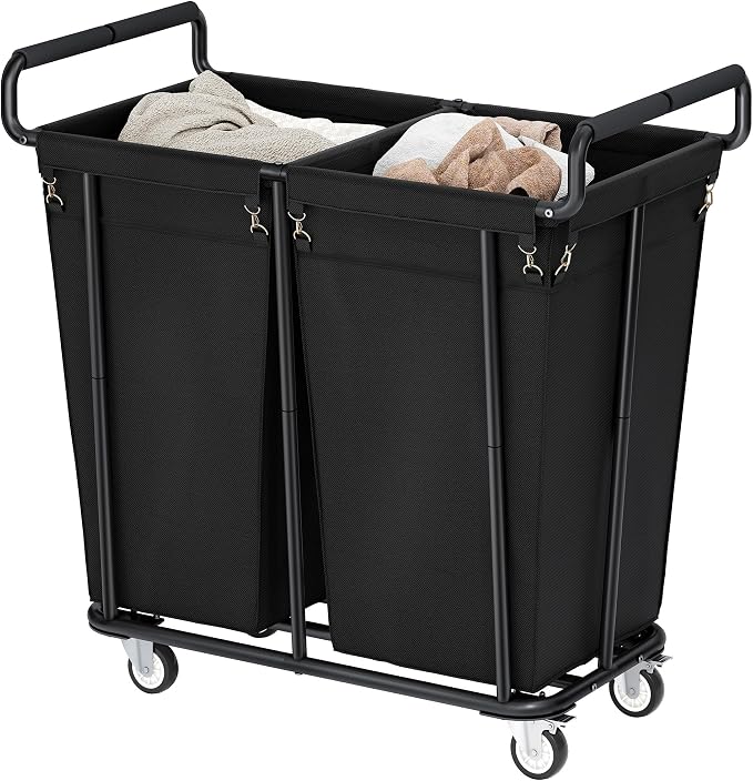 Gewudraw Heavy Duty Laundry Hamper with Wheels 2 Section, 360L, Black | Big Rolling Laundry Basket Sorter Cart, Extra Large Clothes Hamper, Laundry Basket Organizer for Laundry Room, Bathroom by Gewudraw