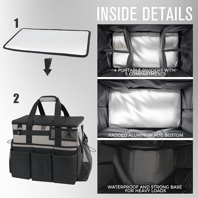 SCAVATA Rolling Cleaning Caddy Bag with Detachable Trolley, Large Cleaning Supplies Organizer with Wheels, Multi-Pocket Cleaning Cart with Adjustable Shoulder Strap for Housekeepers (WarmGrey) - Image 4