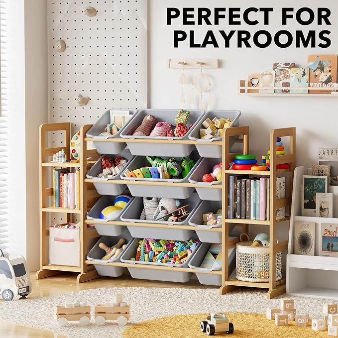 SpaceAid Toy Storage Organizer with 6 Shelves and 12 Bins, Toy Organizers Storage Bookshelf, Kids Bin Shelf Toys Box Bookcase for Bedroom Playroom Organization Room Decor, Neutral Gray - Image 5