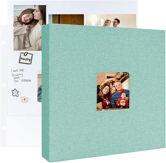 3 Ring Binder 12x12 Inch Large Scrapbook Photo Album, Linen Cover Scrap Book with 30 Plastic Sleeves 60 Pages 12 x 12 Scrapbooks White Pages for Wedding Couples Baby Travel Women kids (Cyan Blue) by LUOCCHI