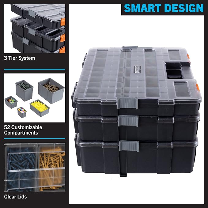 Stalwart Tool Box Organizer - 3-in-1 Portable Small Parts Organizer, Gray - Image 3