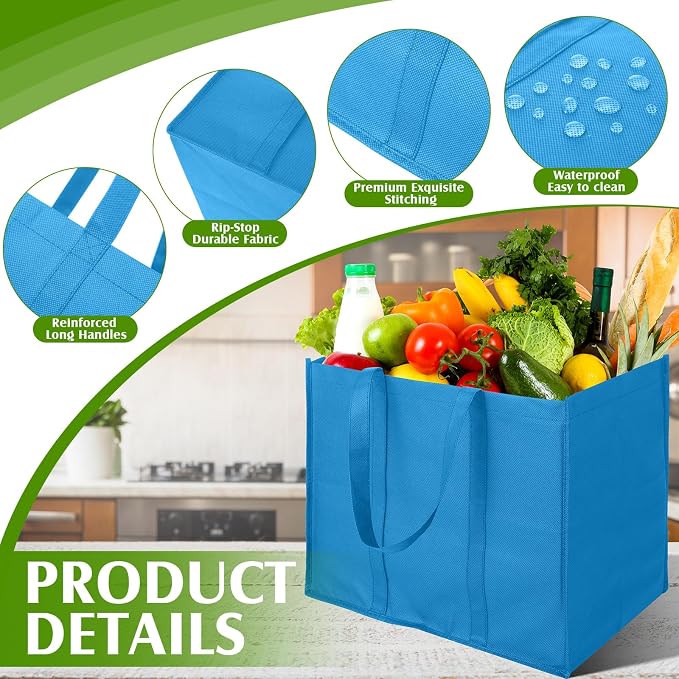 Hillban 30 Pack Large Reusable Shopping Bags Bulk | Heavy Duty Foldable Grocery Bags 16 x 13 x 10 Inch, Washable Portable Storage Totes with Reinforced Handles - Image 4