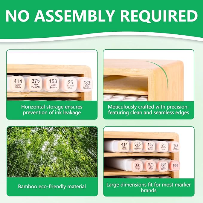 Bamboo Marker Organizer Markers 280pcs Markers Pen Holder Art Supply Pencil Storage Organizer with 28 Compartments All-in-One Marker Storage for Office Home (Holds up to 280pcs Markers) - Image 3