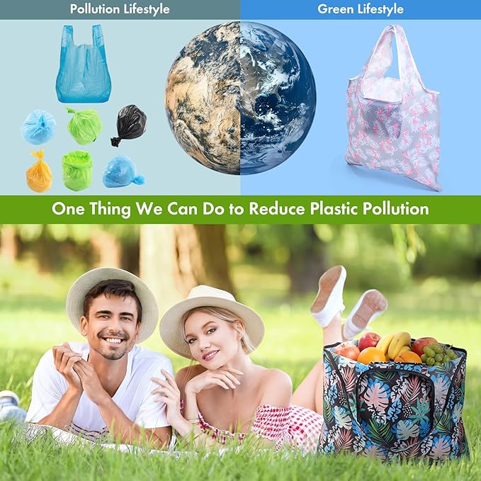 Paterr 50 Pack Reusable Grocery Bags Foldable Shopping Tote | Washable Lightweight Bags Bulk with Handles for Women Summer Beach Travel Market Gift - Image 6