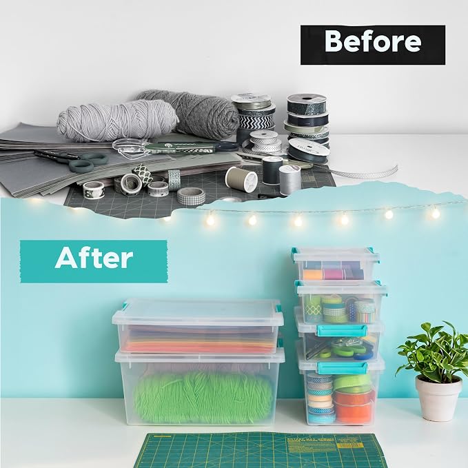 IRIS USA Storage Bins with Lids |Made in USA| 4 Qt - (6-Pack) - Clear | Sensory Craft Organizers, Plastic Clip Box Totes, Flat Containers for Organizing Paper, Office, Art & Study Supplies - Image 6