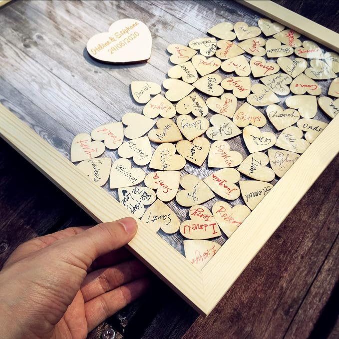 Wedding Guest Book Alternative Pen Sign Drop Top Wooden Frame for Baby Shower Birthday Party Decoration 120 Hearts - Image 7