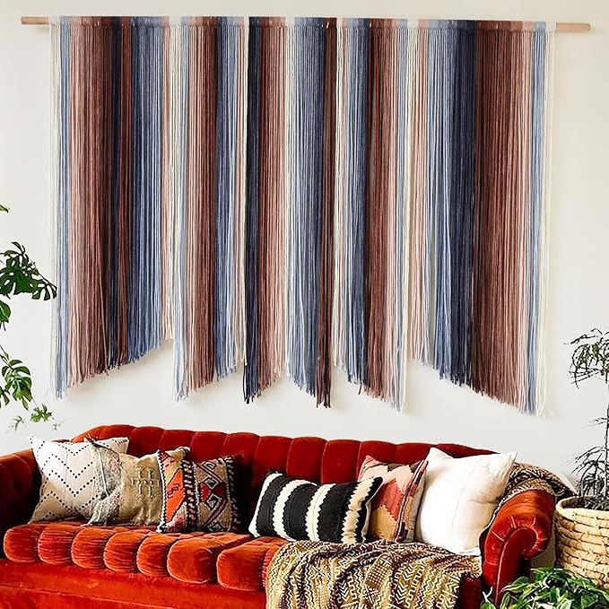 Macrame Wall Hanging Dip Dyed Large Yarn Wall Art Boho Home Decor 57"W*35"L | For Bedroom Living Room Wall Art, Home Styling, Apartment Decor, Wedding Decoration, Event Backdrop - Image 3